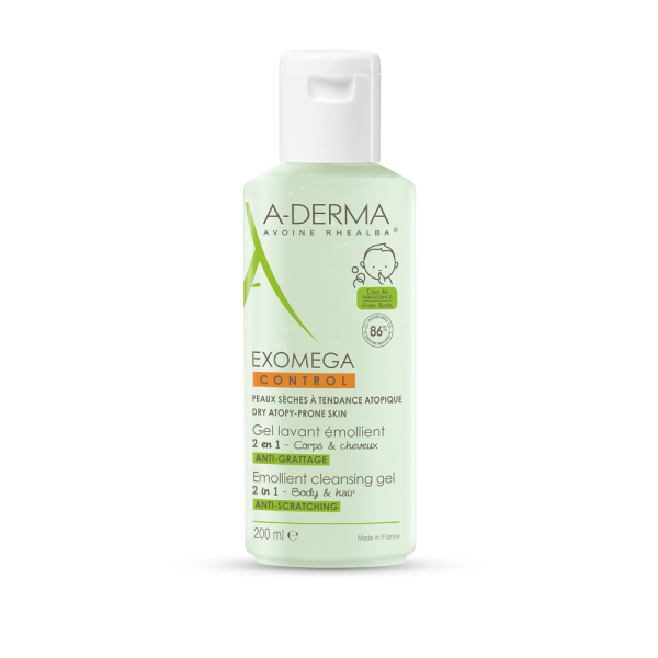 A-Derma Exomega Control Emollient Cleansing Gel 2in1 200ml (Gel Καθαρισμού Πρόσωπο-Σώμα-Μαλλιά για Ατοπικό - Ξηρό Δέρμα) Ref:22792P