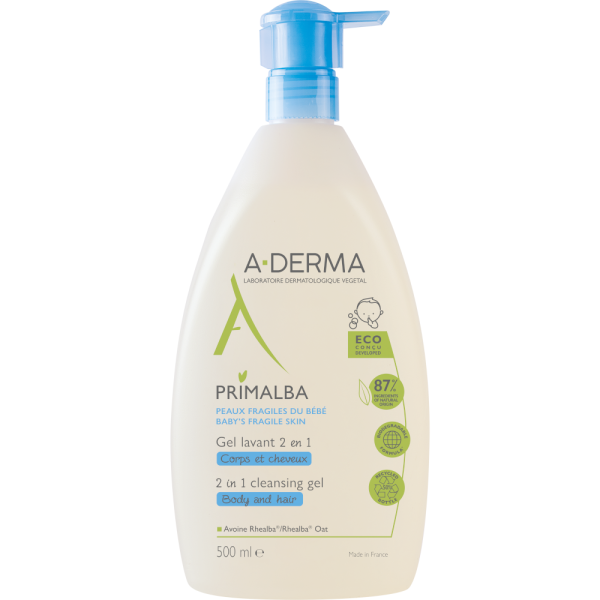 A-Derma Primalba Bebe Gel Lavant Douceur 500ml (Gel Τζελ Καθαρισμού 2 σε 1 για το Ευαίσθητο Βρεφικό Δέρμα & το Τριχωτό της Κεφαλής) Ref:22361P