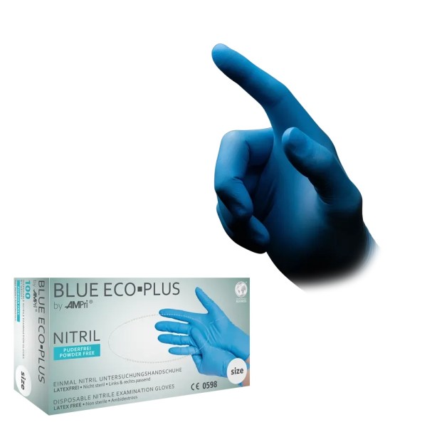 AMPri Gloves Disposable Nitril Blue Eco Plus Power Free Medium Blue 100 pcs (Γάντια Νιτριλίου μιας Χρήσης Χωρίς Πούδρα Μπλε Mεσαία 100 τεμ)