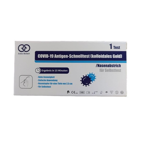 Anbio Biotech Covid-19 Antigen Colloidal Gold / Nasal Swab 1test (Ρινικό Τεστ Ταχείας Ανίχνευσης Αντιγόνου Κορωνοϊού)