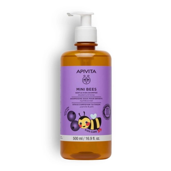 Apivita Mini Bees Gentle Kids Shampoo Blueberry & Honey 2y+ 500ml (Απαλό Σαμπουάν Για Παιδιά)