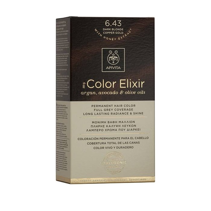 Apivita My Color Elixir No. 6.43 Ξανθό Σκούρο Χάλκινο Μελί (Μόνιμη βαφή μαλλιών) Apivita My Color Elixir No. 6.43 Ξανθό Σκούρο Χάλκινο Μελί (Μόνιμη βαφή μαλλιών)