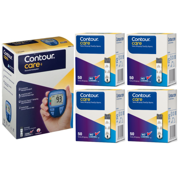 Ascensia Diabetes Care Contour Care Μετρητής Γλυκόζης Αίματος 1τεμ. + 200 Ταινίες Μέτρησης Γλυκόζης Contour Care