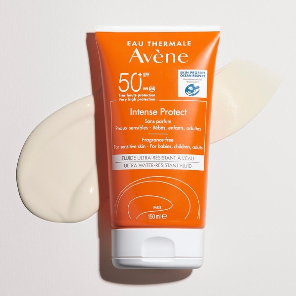 Avene Suncare Intense Protect Spf50+ Face & Body Ultra Water-Resitan Fluid for Sensitive Skin - for Babies, Children, Adults 150ml (Αντηλιακό για Όλη την Οικογένεια για Πρόσωπο & Σώμα, Χωρίς Άρωμα)