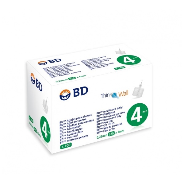 BD Medical Thin Wall Βελόνες Ινσουλίνης Για Πένα 4mm x 32G 100pcs