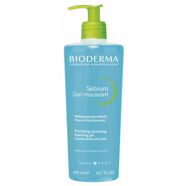 Bioderma Sebium Gel Moussant Purifying Cleansing Foaming Gel for Combination/Oily Skin 500ml (Gel Καθαρισμού και Ντεμακιγιάζ, για το Λιπαρό, Μεικτό ή με Τάση Ακμής Δέρμα)