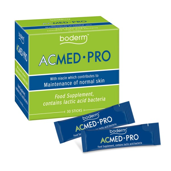 Boderm ACMED Pro Food Supplement for Maintenance Of Normal Skin 30sticks (Συμπλήρωμα διατροφής με γαλακτικά βακτήρια και νιασίνη που βοηθά στην διατήρηση της κατάστασης του δέρματος)