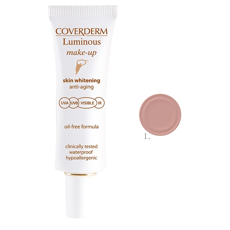 Coverderm Luminous Make-Up Skin Whitening Anti-Aging Spf50+ HEVisible No.1 30ml (Make-Up  για Λεύκανση  της Επιδερμίδας)