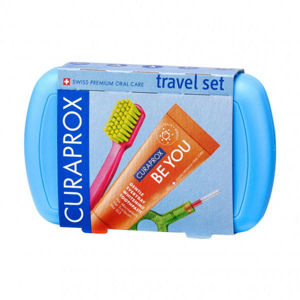 Curaprox Travel Set (Set Στοματικής Υγιεινής Ταξιδίου με Οδοντόκρεμα 10ml + Οδοντόβουρτσα Πτυσσόμενη + Μεσοδόντιο Βουρτσάκι Καθαρισμού + Κουτί Μεταφοράς Μπλέ)