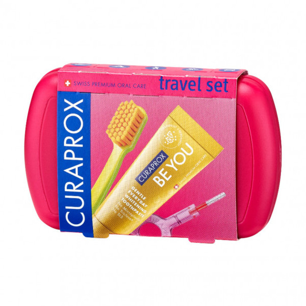 Curaprox Travel Set Red (Set Στοματικής Υγιεινής Ταξιδίου με Οδοντόκρεμα 10ml + Οδοντόβουρτσα Πτυσσόμενη + Μεσοδόντιο Βουρτσάκι Καθαρισμού + Κουτί Μεταφοράς Red)