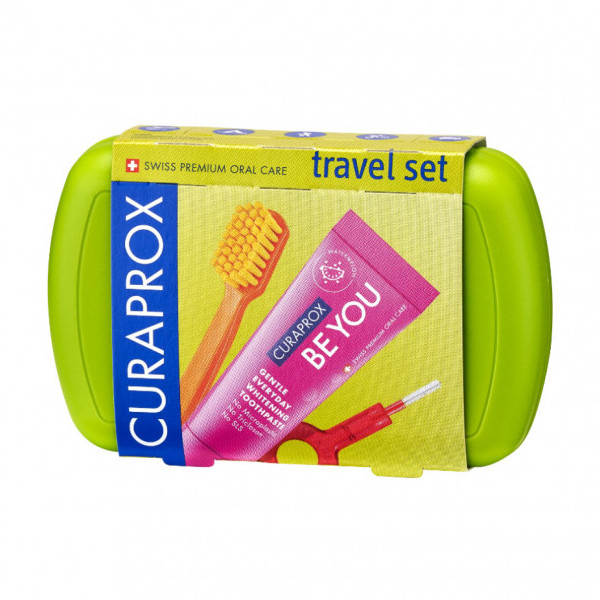 Curaprox Travel Set Green (Set Στοματικής Υγιεινής Ταξιδίου με Οδοντόκρεμα 10ml + Οδοντόβουρτσα Πτυσσόμενη + Μεσοδόντιο Βουρτσάκι Καθαρισμού + Κουτί Μεταφοράς Green)