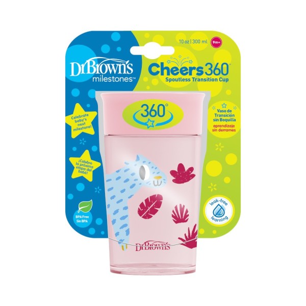 Dr Brown's <<Cup>> Milestones Cheers360 Spoutless Transition Cup 9m+ Pink 10oz/300ml (Κύπελλο Εκπαίδευσης χωρίς Στόμιο)