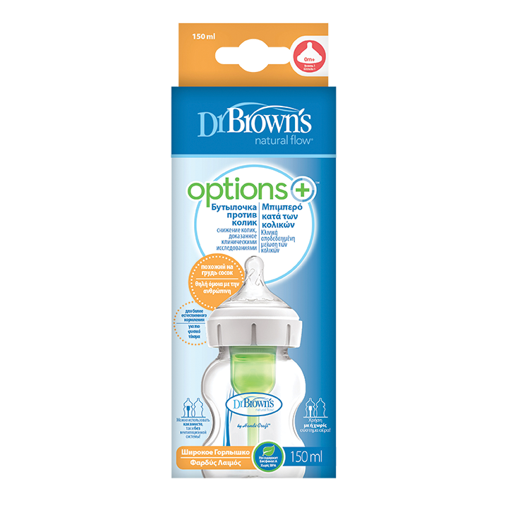 Dr Brown's Natural Flow Options+ Anti-Colic Plastic Baby Bottle WB51600 with Wide-Neck 150ml (Πλαστικό Μπιμπερό κατά των Κολικών με Φαρδύ Λαιμό) Dr Brown's Natural Flow Options+ Anti-Colic Plastic Baby Bottle WB51600 with Wide-Neck 150ml (Πλαστικό Μπιμπερό κατά των Κολικών με Φαρδύ Λαιμό)