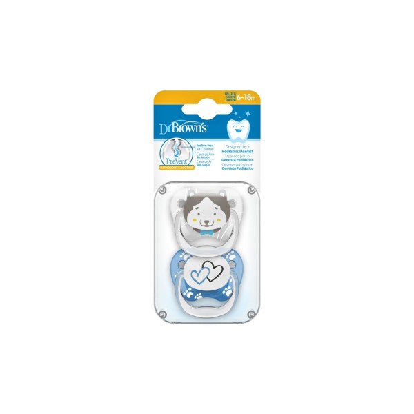 Dr Browns Dr Brown's PreVent Silicone Pacifiers Stage 2 6-18m Boy 2pcs