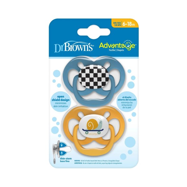 Dr Brown's Advantage Silicone Pacifiers Stage 2 6-18m Boy 2pcs (Πιπίλα Σιλικόνης)