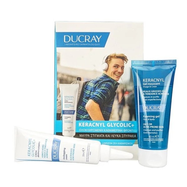 Ducray Keracnyl Glycolic+ Cream 30ml + Gift Keracnyl Foaming Gel 40ml