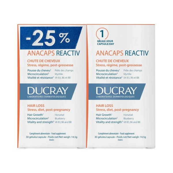 Ducray Anacaps Reactiv 2x30caps Promo Pack -25% (Συμπλήρωμα Διατροφής για Αντιδραστική Τριχόπτωση)