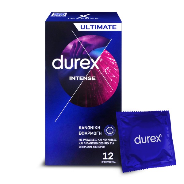 Durex Προφυλακτικά / Condoms Intense Normal Fit 12pcs (Προφυλακτικά με Κουκίδες, Ραβδώσεις και Διεγερτικό Τζέλ | Κανονική Εφαρμογή)