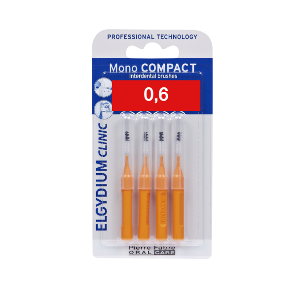 Pierre Fabre Oral Care Elgydium Clinic Mono Compact Interdental Brushes 0.6mm Orange 4pcs (Μεσοδόντια Βουρτσάκια 0.6mm Πορτοκαλί)