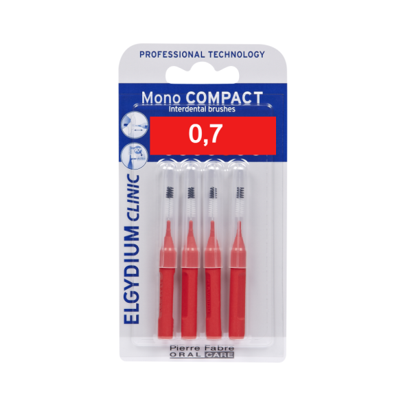 Pierre Fabre Oral Care Elgydium Clinic Mono Compact Interdental Brushes 0.7mm Red 4pcs (Μεσοδόντια Βουρτσάκια 0.7mm Κόκκινο)