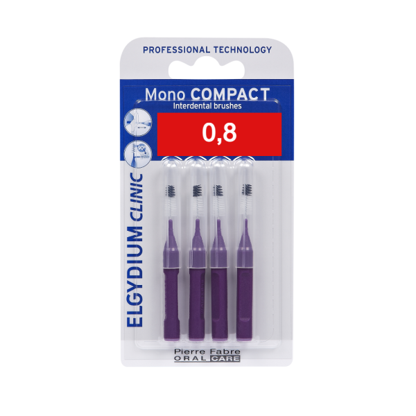 Pierre Fabre Oral Care Elgydium Clinic Mono Compact Interdental Brushes 0.8mm Purple 4pcs (Μεσοδόντια Βουρτσάκια 0.8mm Μωβ)