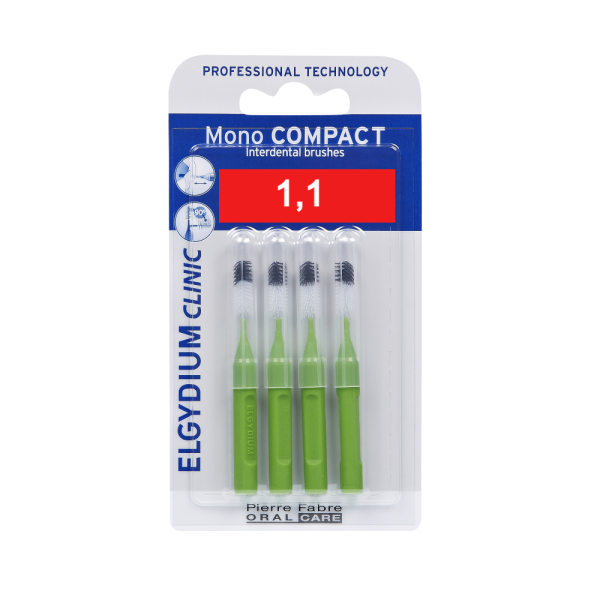 Pierre Fabre Oral Care Elgydium Clinic Mono Compact Interdental Brushes 1.1mm Green 4pcs (Μεσοδόντια Βουρτσάκια 1.1mm Πράσινο)