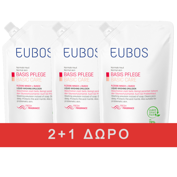 Eubos Basic Care Liquid Washing Emulsion Refill Red 400ml (2+1 Gift)