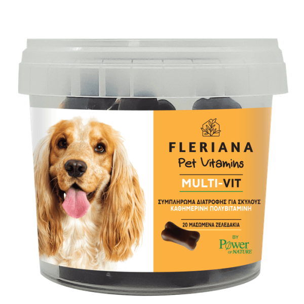 Fleriana Pet Vitamins Multi-Vit 20chew.gums (Πολυβιταμινούχο Συμπλήρωμα Διατροφής για Σκύλους σε Μασώμενα Ζελεδάκια με Σχήμα Κόκκαλου)