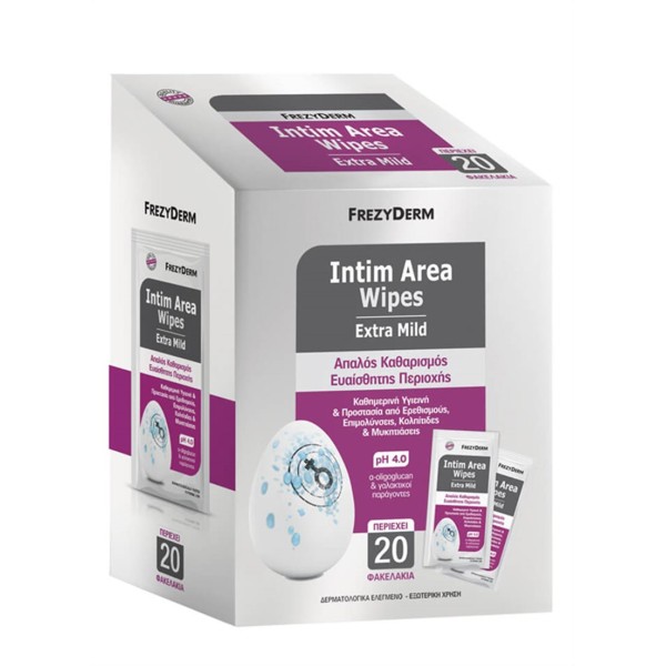 Frezyderm (Feminine) Intim Area Wipes pH 4.0 20 φακελάκια (Πρακτικά μαντηλάκια καθαρισμού της ευαίσθητης περιοχής κατά την αναπαραγωγική ηλικία)