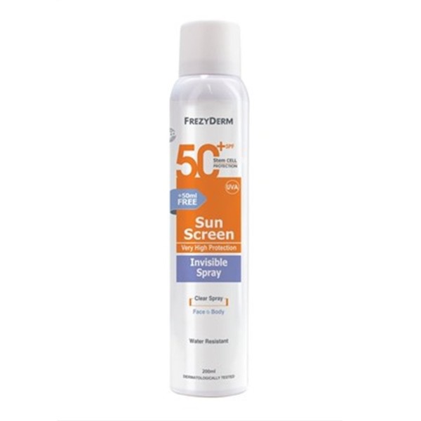 Frezyderm Sun Screen Invisible Spray SPF 50+/ UVA 200ml (Αντηλιακό διάφανο spray για πολύ υψηλή προστασία.)