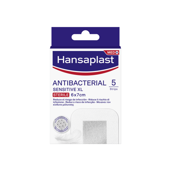 Hansaplast Strips/Επίθεμα Antibacterial Sensitive XL 5strips (5 Strips- 6cm x 7 cm)