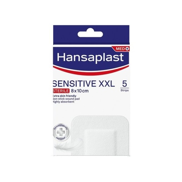 Hansaplast Med+ Sensitive XXL 8X10cm 5strips (Αποστειρωμένα Επιθέματα)