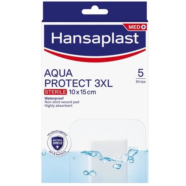 Hansaplast Med+ Aqua Protect 3XL Sterile 10x15cm 5strips (Αδιάβροχα Επιθέματα)