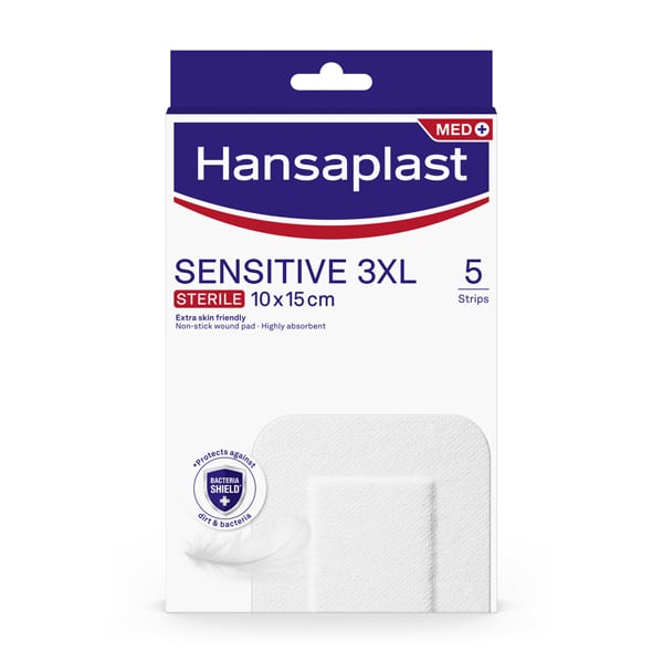 Hansaplast Med+ Sensitive 3XL Sterile 10X15cm 5pcs (Αποστειρωμένα Επιθέματα)