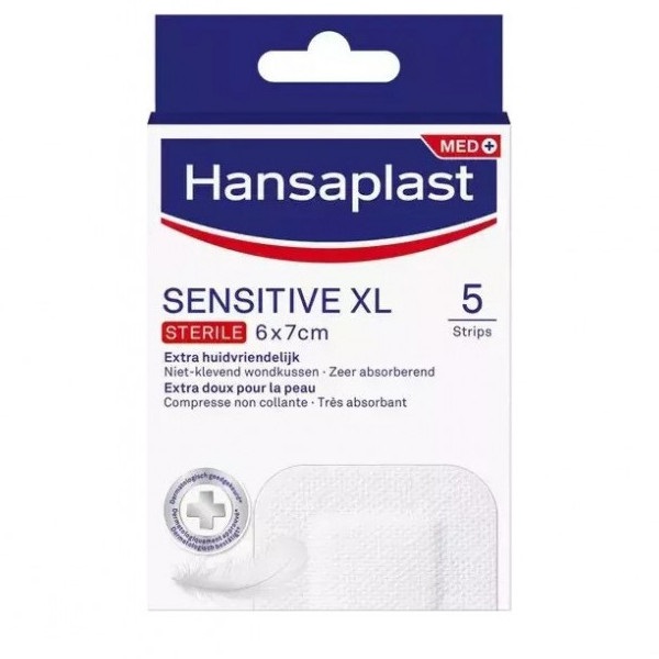 Hansaplast Med+ Sensitive XL Sterile 6X7cm 5stips (Αποστειρωμένα Επιθέματα) 