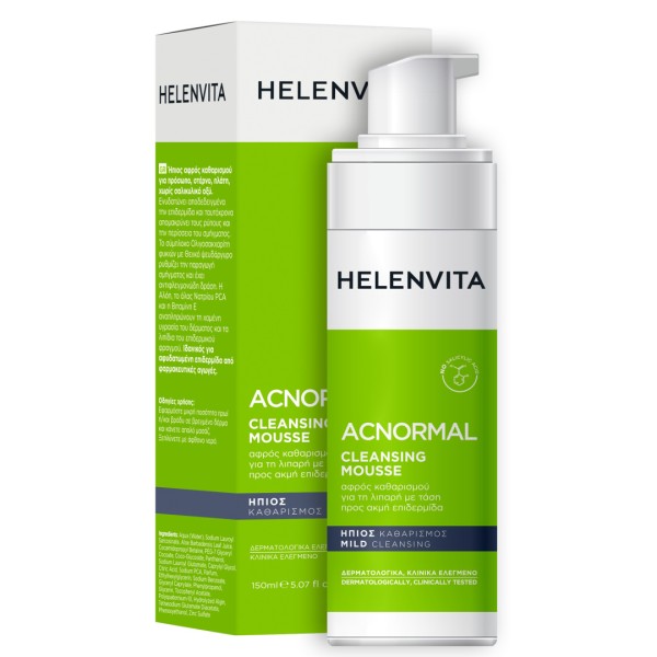Helenvita ACNormal Cleansing Mousse Mild Cleansing Foam for Face, Chest & Back 150ml (Ήπιος Αφρός Καθαρισμού Λιπαρής με Τάση προς Ακμή Επιδερμίδας για Πρόσωπο, Στέρνο, Πλάτη, χωρίς Σαλικυλικό Οξύ)