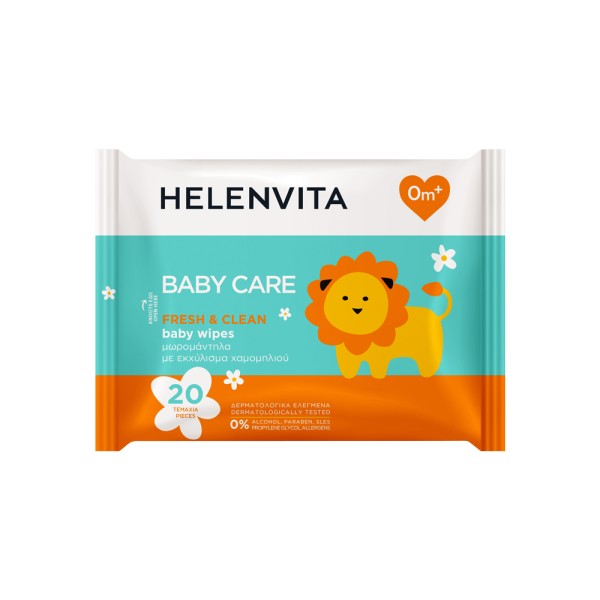 Helenvita Baby Care Fresh & Clean Baby Wipes with Chamomile 0m+ 20pcs (Μαλακά Μωρομάντηλα με Εκχύλισμα Χαμομηλιού και Βιταμίνη Ε)