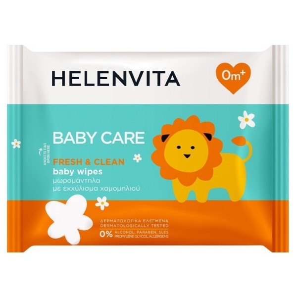 Helenvita Baby Care Fresh & Clean Baby Wipes with Chamomile 0m+ 64pcs (Μαλακά Μωρομάντηλα με Εκχύλισμα Χαμομηλιού και Βιταμίνη Ε)