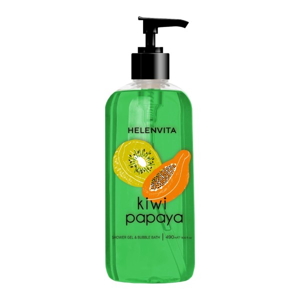 Helenvita <<Bath & Body>> Shower Gel & Bubble Bath Kiwi Papaya 490ml (Αφρόλουτρο Εμπλουτισμένο με Εκχυλίσματα Τροπικών Φρούτων)