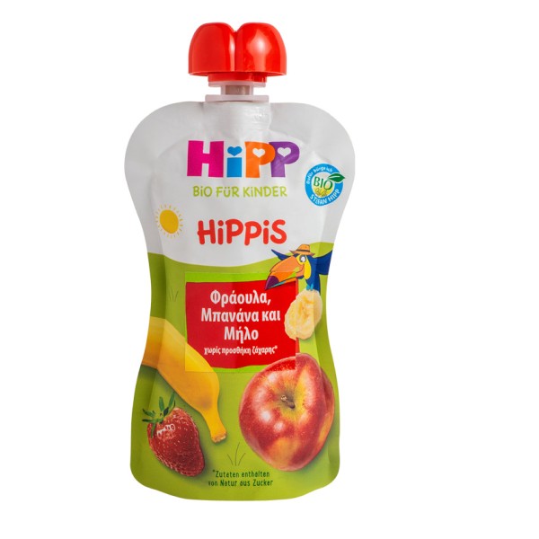 Hipp HiPPis Φρουτοπολτός Φράουλα, Μπανάνα & Μήλο 100gr (1-3 ετών)