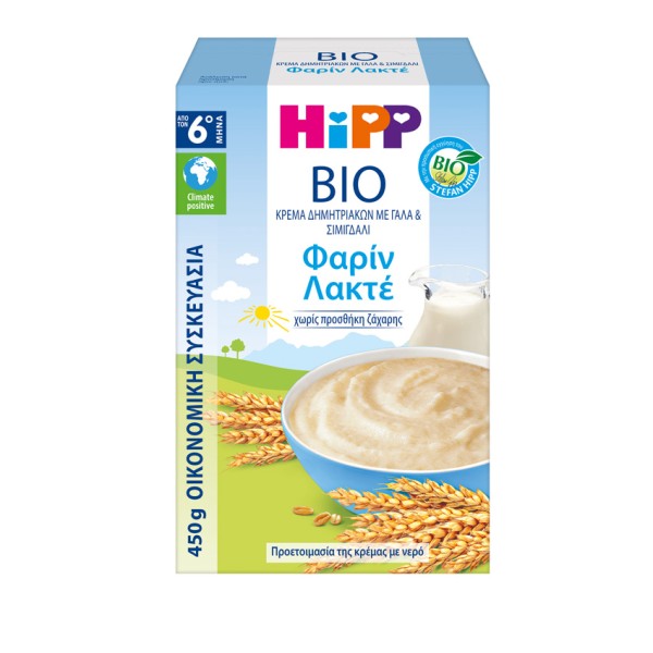 Hipp Bio Φαρίν Λακτέ (Κρέμα Δημητριακών με Γάλα & Σιμιγδάλι) 6m+ 450gr