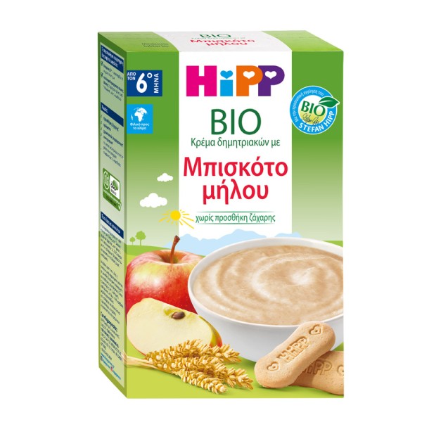 Hipp Bio Κρέμα Δημητριακών με Μπισκότο Μήλου 6m+ 250gr