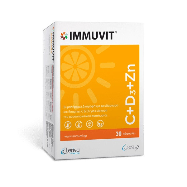 Leriva Pharma Immuvit C+D3+Zn 30caps (Συμπλήρωμα Διατροφής Με Ψευδάργυρο Βιταμίνες C & D3)