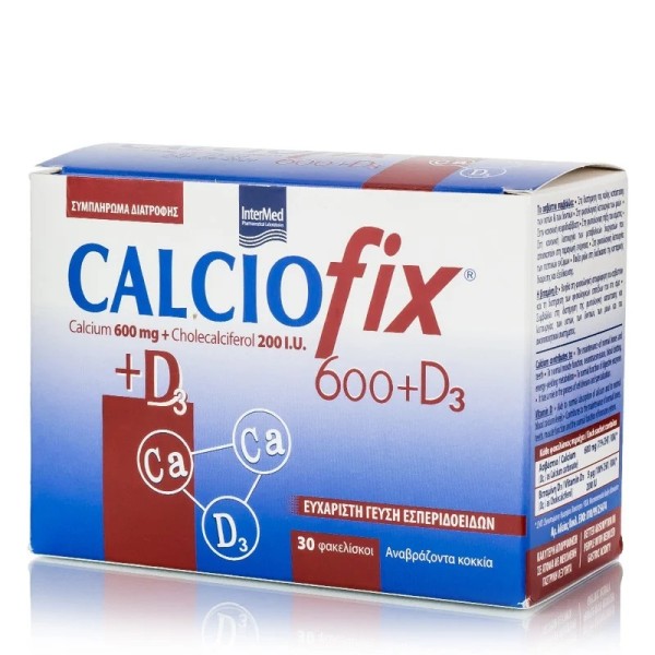 Intermed Calciofix 600+D3 30sachets (Συμπλήρωμα Διατροφής 600mg Ασβεστίου + 200IU D3)