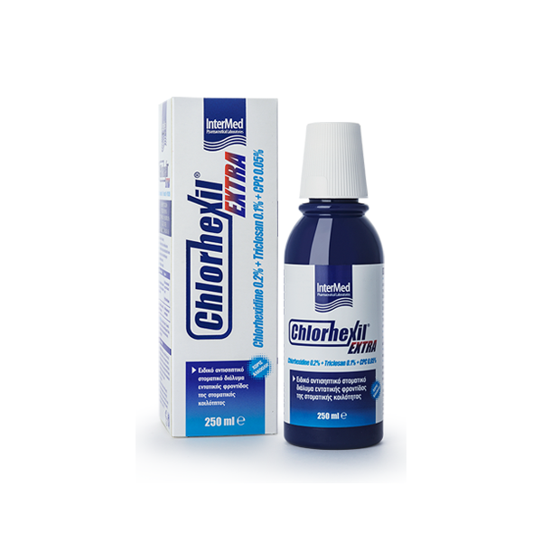 Intermed Chlorhexil Mouthwash Extra Chlorhexidine 20% + Triclosan 0.1% + CPC 0.005% 250ml (Αντισηπτικό Στοματικό Διάλυμα Εντατικής Φροντίδας)