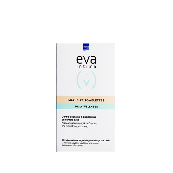 Intermed Eva Intima Daily Wellness Towelettes Maxi Size Individually Packed 12pcs (Μαντηλάκια Καθαρισμού Ευαίσθητης Περιοχής με Αντιμικροβιακή, Αποσμητική & Αντικνησμική Δράση)