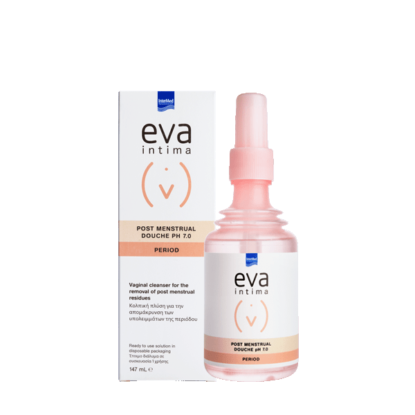 Intermed Eva Intima Period Vaginal Douche Post Menstrual pH7.0 147ml (Κολπική πλύση για την αποτελεσματική απομάκρυνση των υπολειμμάτων της αιμόρροιας μετά το τέλος της εμμήνου ρύσεως)