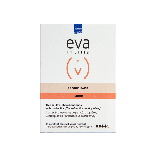 Intermed Eva Intima Period Probio Pads 18pcs (Λεπτές και υπερ-απορροφητικές σερβιέτες με προβιοτικά Lactobacillus acidophilus)