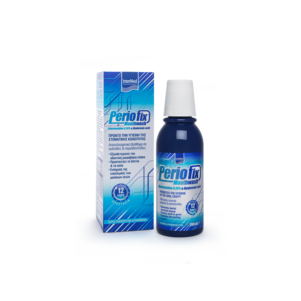 Intermed Periofix 0.20% Mouthwash 250ml (Στοματικό Διάλυμα με Χλωρεξιδίνη & Υαλουρονικό Οξύ)