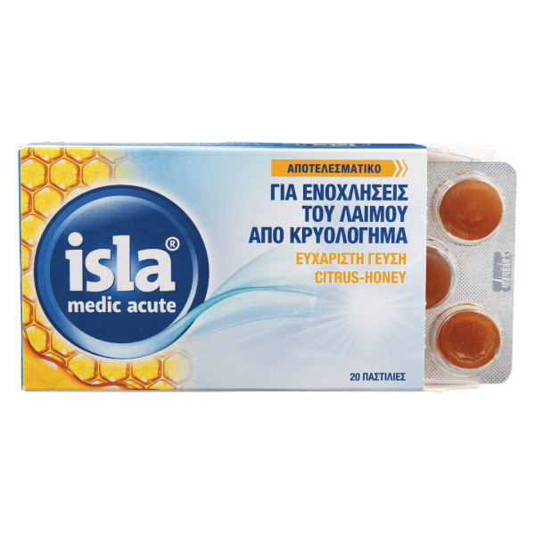 Isla Medic Acute Lozenges for Sore Throats from Colds 20pcs (Παστίλιες για Ενοχλήσεις του Λαιμού από το Κρυολόγημα)